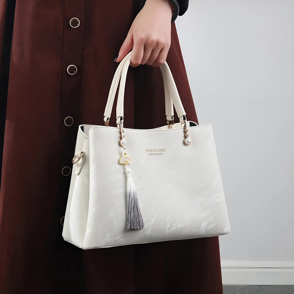 Women's horizontal square PU handbag with slit pocket in ethnic colour options