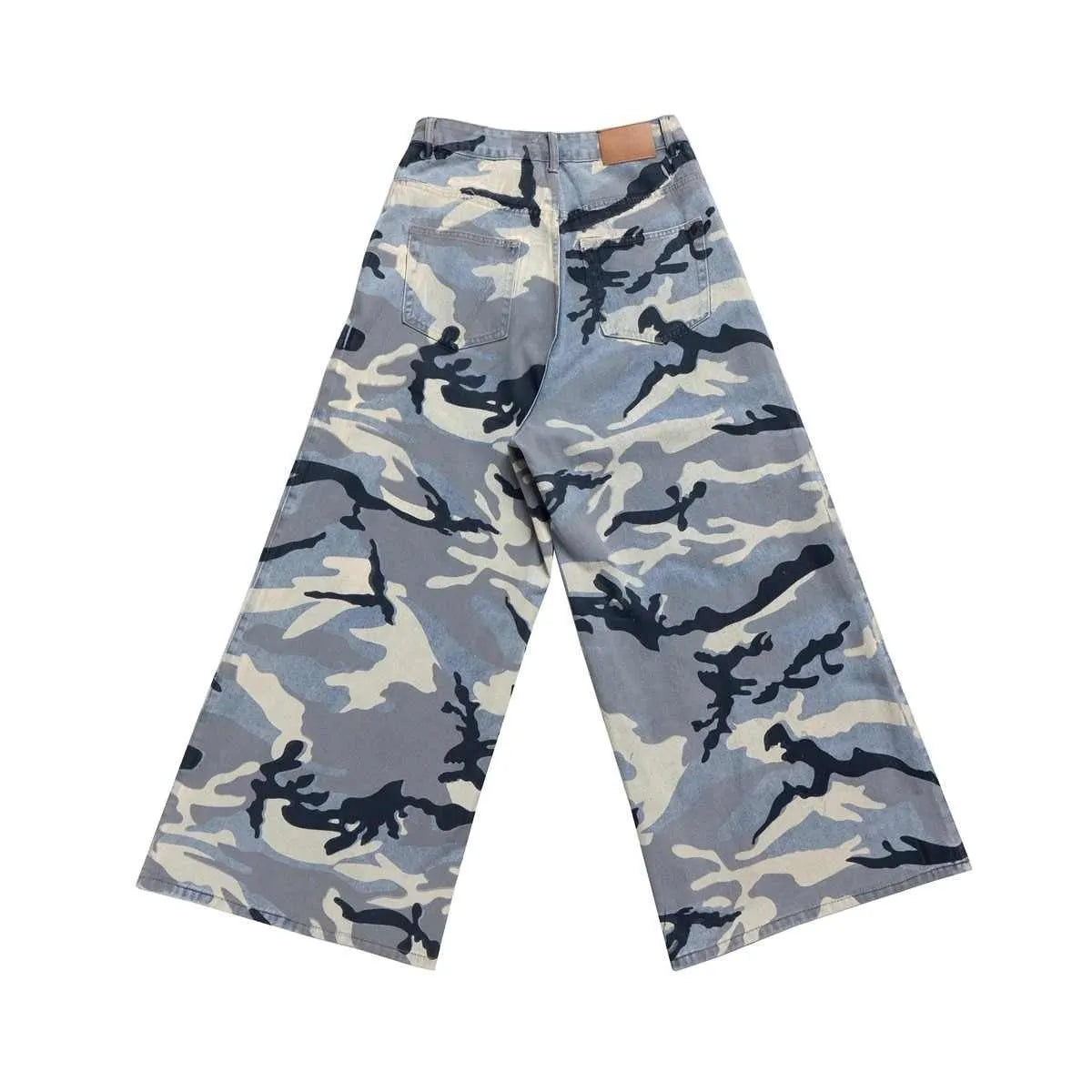 Snow camouflage blue loose-fit jeans with micro-elastic denim fabric