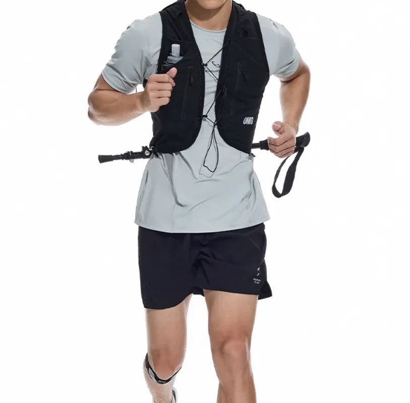 Four-point running shorts with laser punching stitching in black or blue colours showing stretch fabric construction