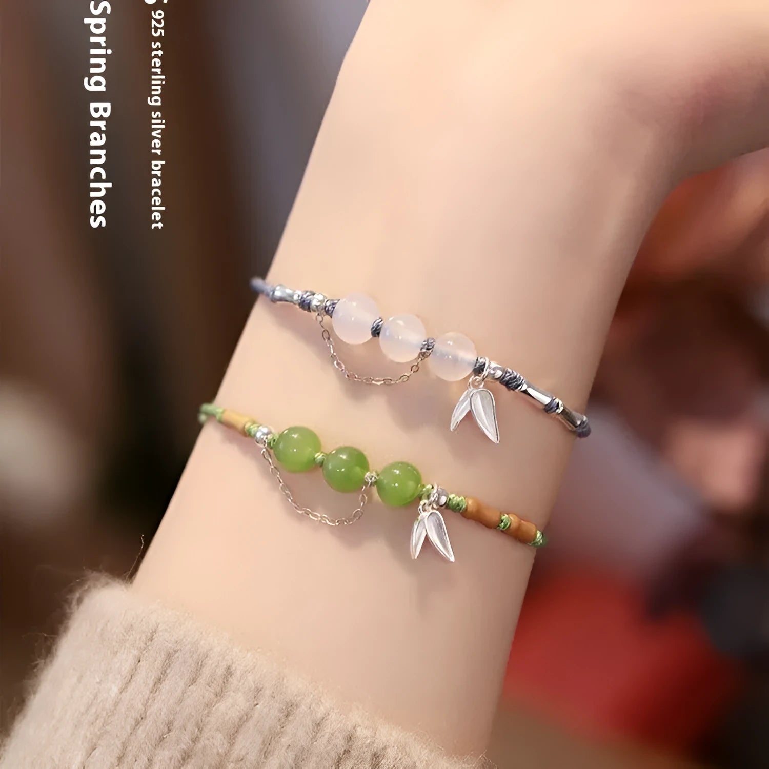 Women's Hetian Jade diamond-shaped bracelet with lotus seedpod design on a woven strap.