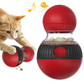 Rotating plastic cat toy in super ball colour that drops a ball and makes sound.