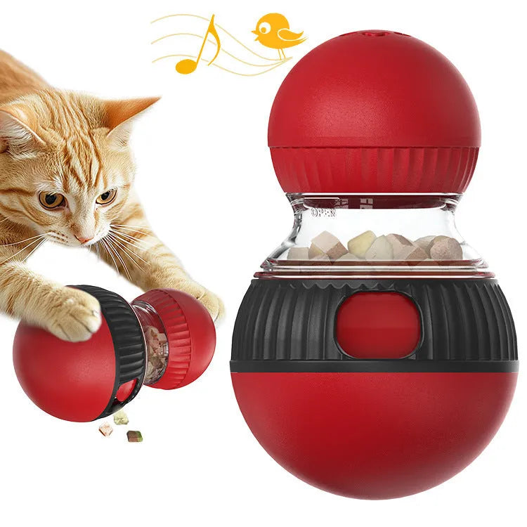 Rotating plastic cat sound and food dropping ball toy with super ball colour design