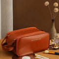 Three-layer double zipper U-shaped cosmetic bag in PU leather for make-up storage