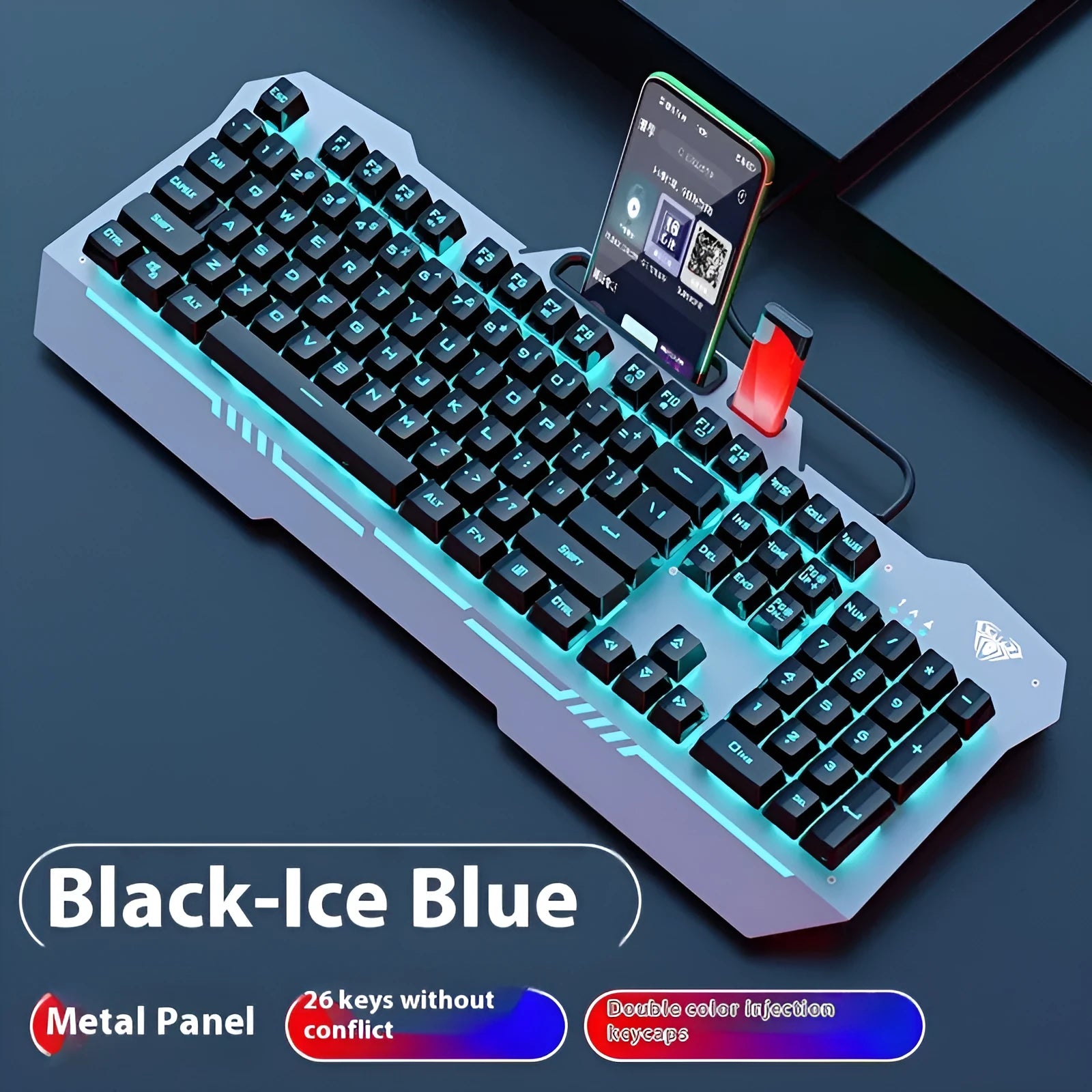 Mechanical keyboard mouse headset bundle with metal construction and LED lighting