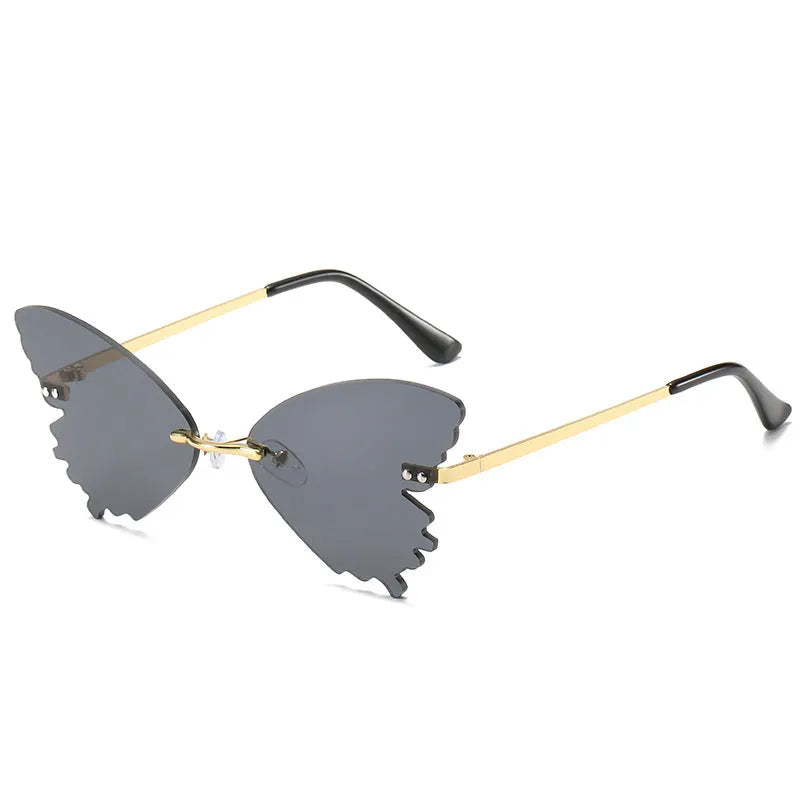 Butterfly rimless sunglasses with UV400 protection in vintage style plastic and metal frame