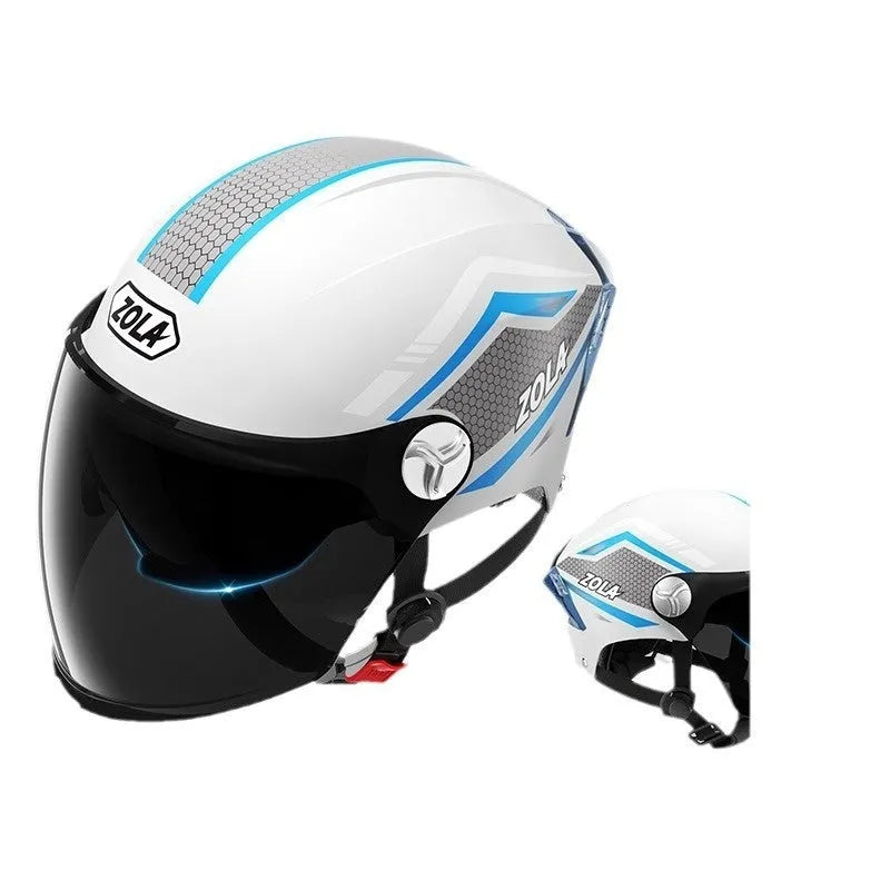 Children's lightweight ABS motorcycle half helmet with a double mirror visor, shown in a light brown colour.