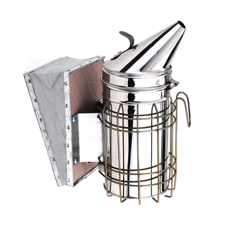 Manual stainless steel smoke blower for beekeeping with leather components