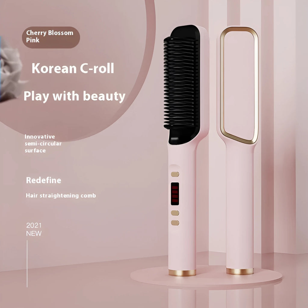 Negative ion hair straightening comb with LCD display in seven colour options