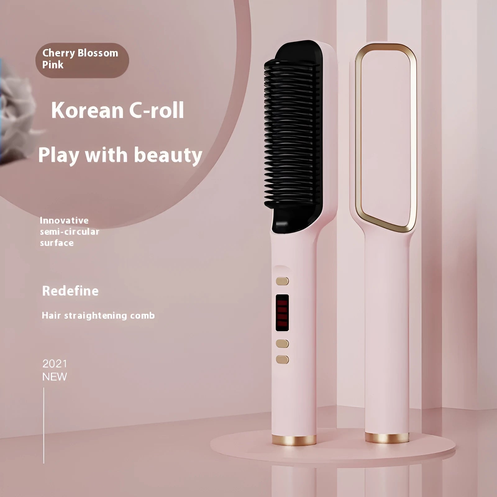 Negative ion hair straightening comb with LCD display in seven colour options