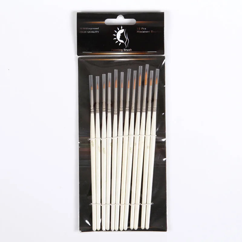 12 nylon wool hook line art markers in solid wood holder with pearl white tips