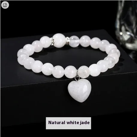 Handmade tigereye crystal love pendant bracelet with geometric round beads in natural gemstone colours