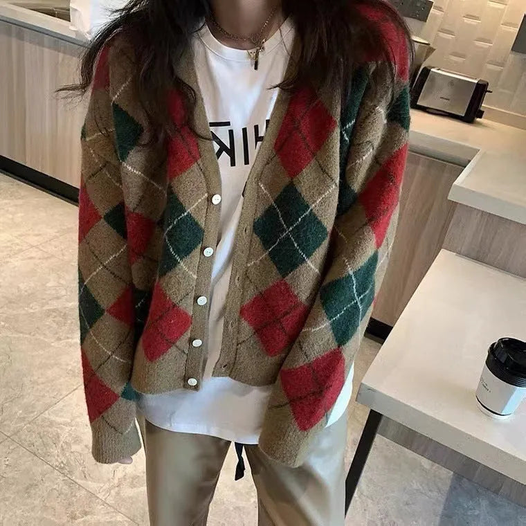 Casual acrylic knit cardigan in free size regular fit, shown in a macaron colour.