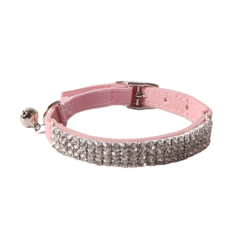 Flocked elastic buckle cat collar shown in multiple colours on a white background.