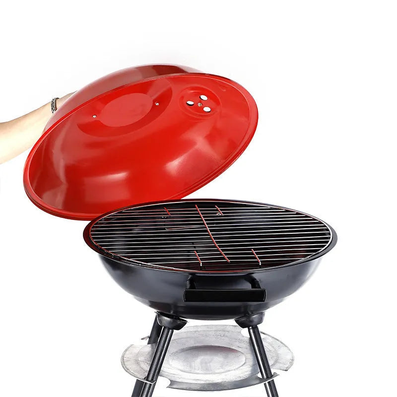 Portable 14-inch iron barbecue grill with minimalist apple stove design.