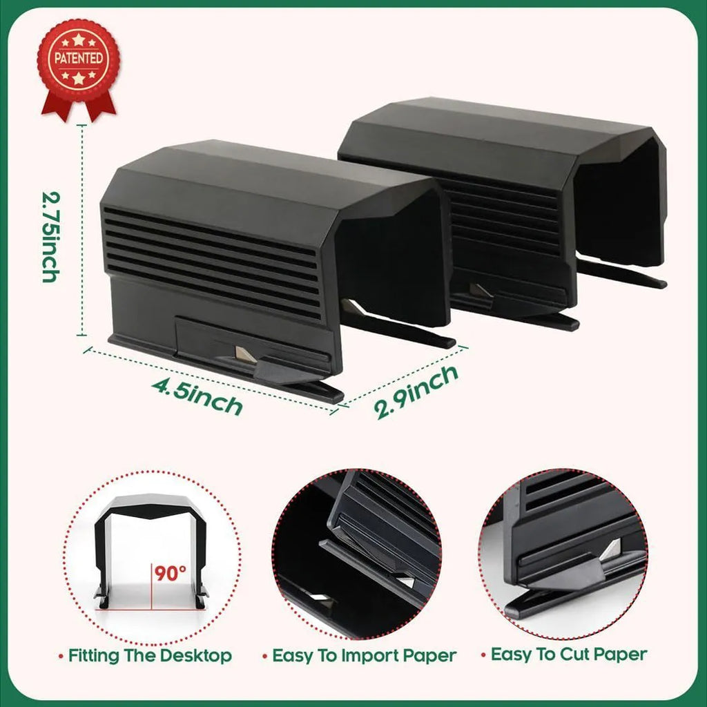 Creative plastic paper cutter for roll paper and scrolls in black, red, or green colours