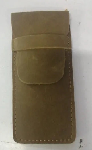 Brown vintage leather pencil case measuring 16x6cm open showing interior