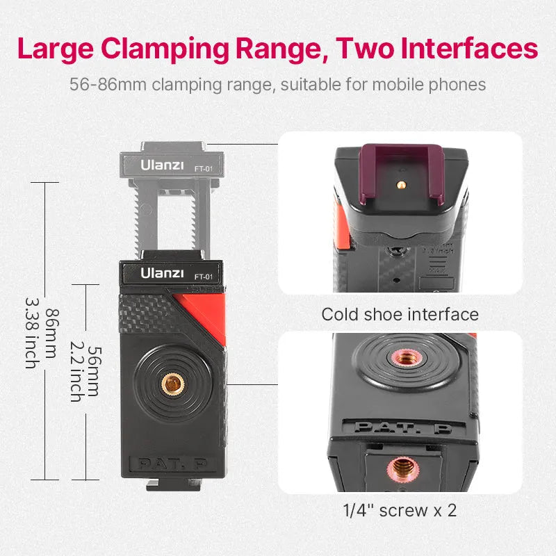 Black octopus-style mobile phone tripod with clip extended to 360mm on a table.