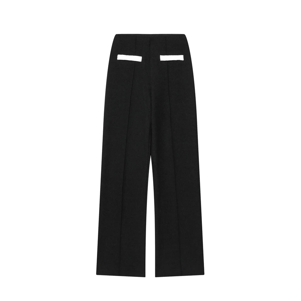 Women's beaded round-neck top and high-waisted trousers co-ord set in a contrast colour.