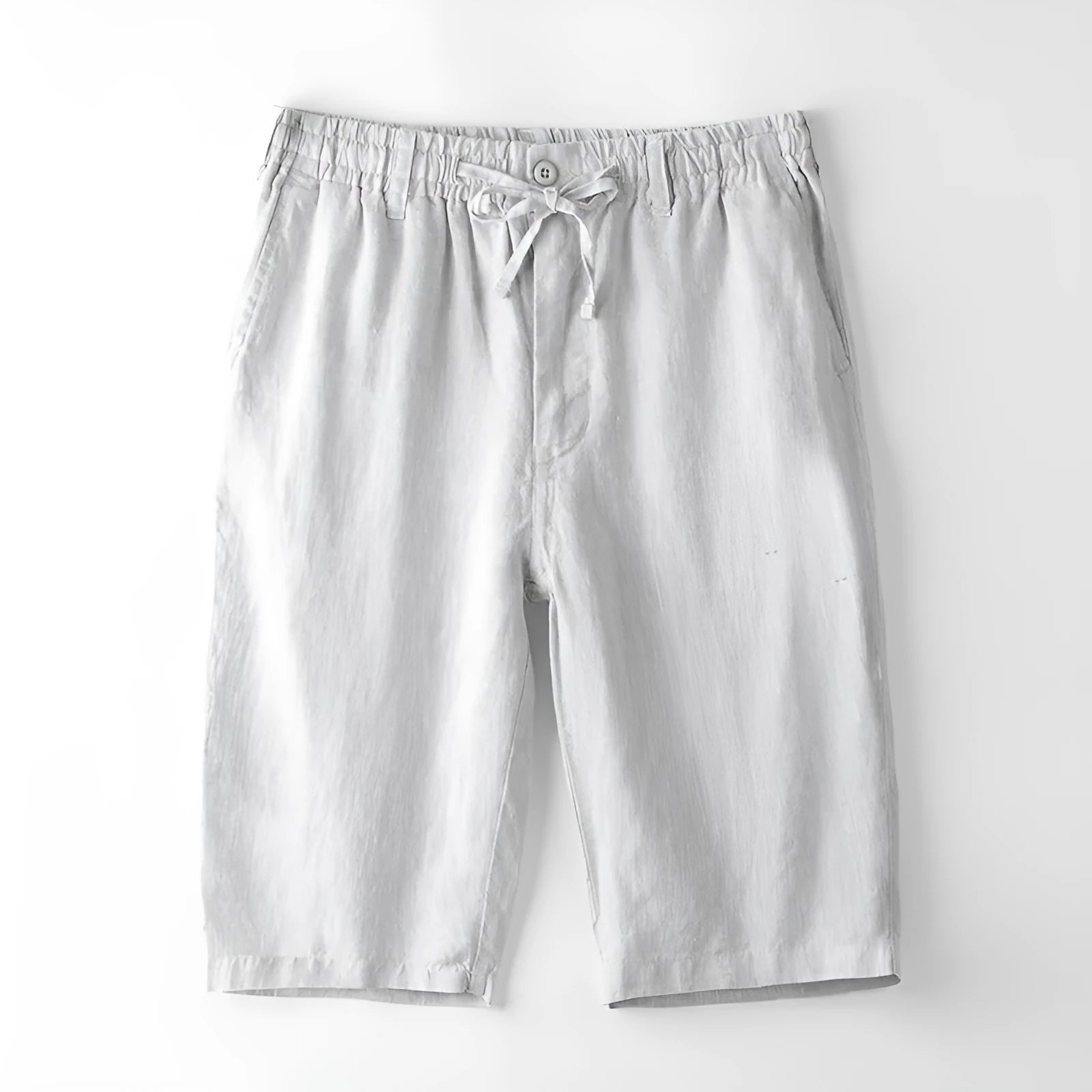 Men's loose-fit linen beach capris in straight-leg design showing available colour options