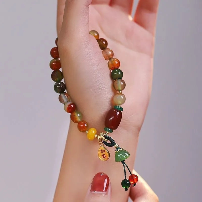 Traditional Chinese Lotus Ruyi bracelet with mixed material beads and manual craftsmanship
