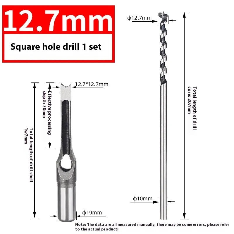 Square hole drill bit woodworking tool with 12.7mm carbon steel sleeve and core set