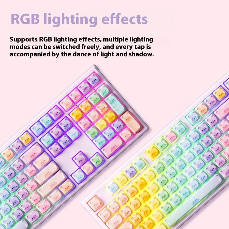 Coloured sugar cat design Bluetooth mechanical keyboard with piano-shaft switches.