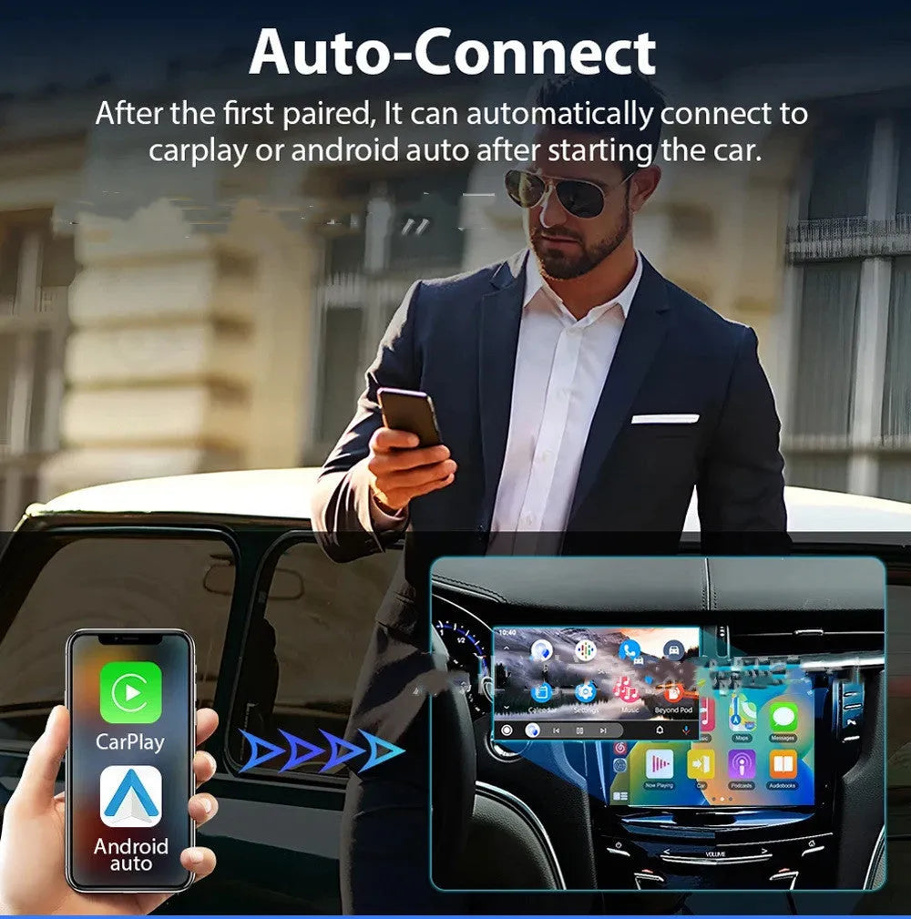 Black car GPS navigation unit with 9 inch screen mounted on dashboard