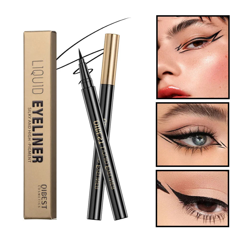 Black liquid eyeliner pen with fine brush tip for precise application