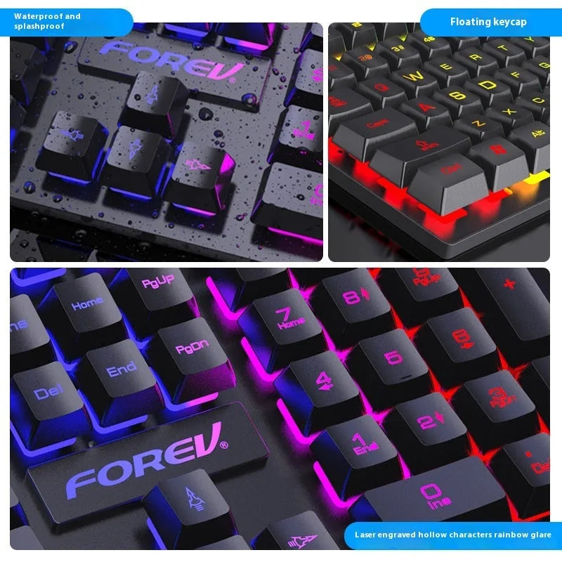 Black portable backlit gaming keyboard and mouse combo with 104 keys and 1.5m cable