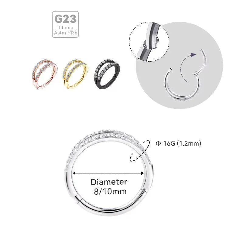 G23 titanium alloy nose ring earrings with zircon crystal treatment in steel or gold colour