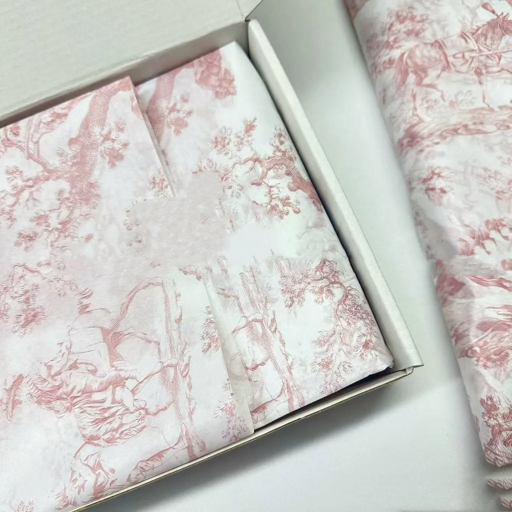 Single sheet of pink and purple French romance pattern Mg tissue paper measuring 50x70cm.
