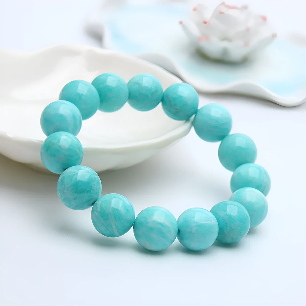 Amazonite natural stone bracelet with blue-green beads in unisex design