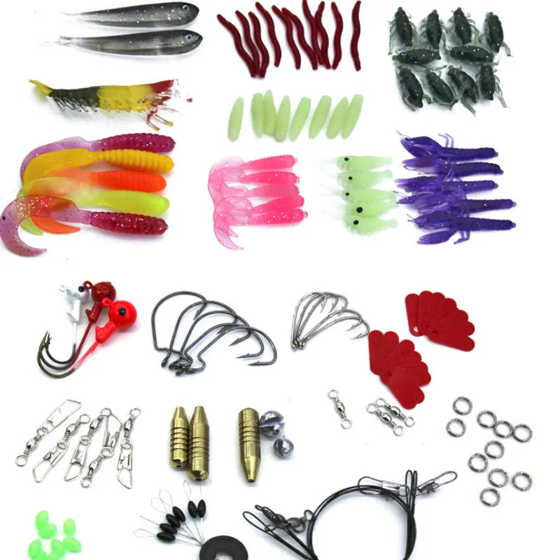 132-piece multi-function fishing lure bait set with plastic and high carbon steel construction