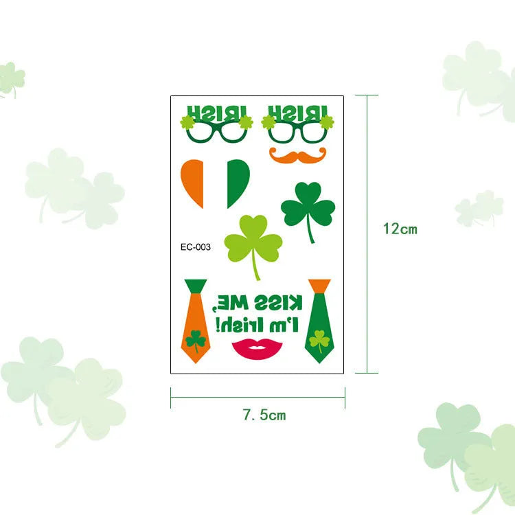 Temporary Irish flag clover tattoo sticker for children's faces, size 120x75mm.
