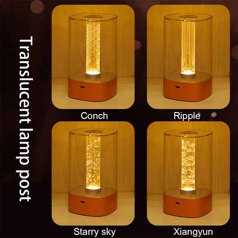 LED touch atmosphere lamp in rose gold with abstract pattern, measuring 88 x 155 mm