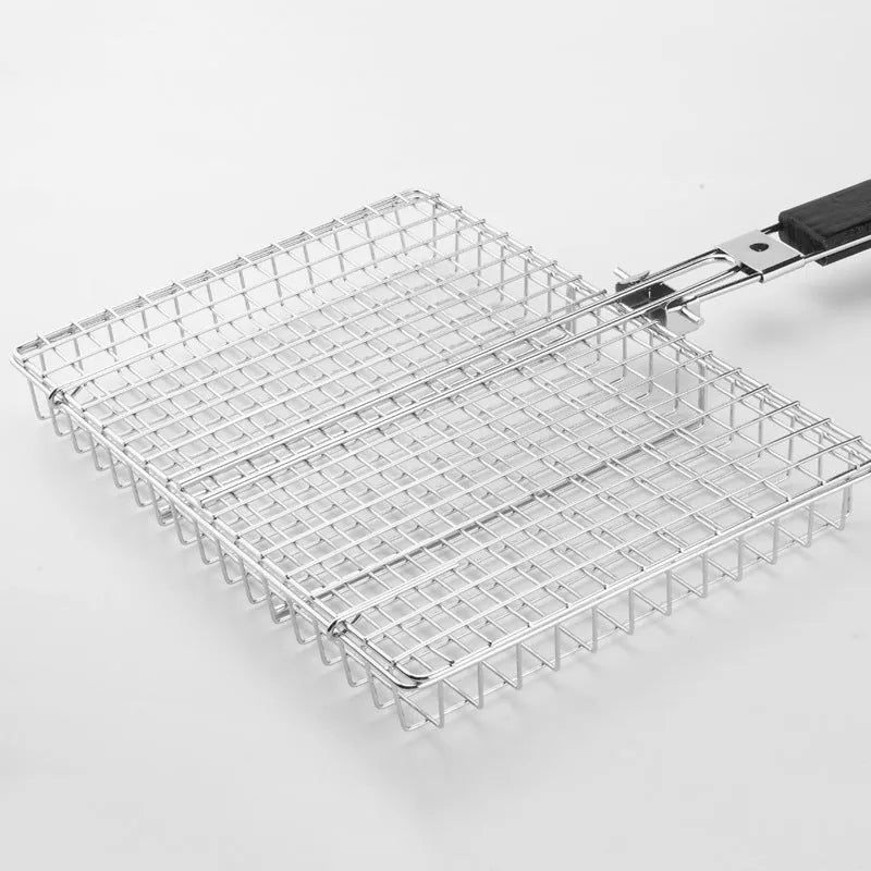 Folding handle BBQ clamp for roast chicken outdoor grill square metal barbecue net