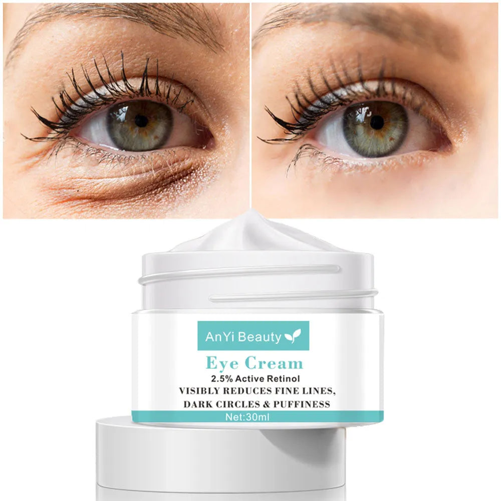 30ml pot of women's eye cream with a separate applicator for dark circle and fine line treatment