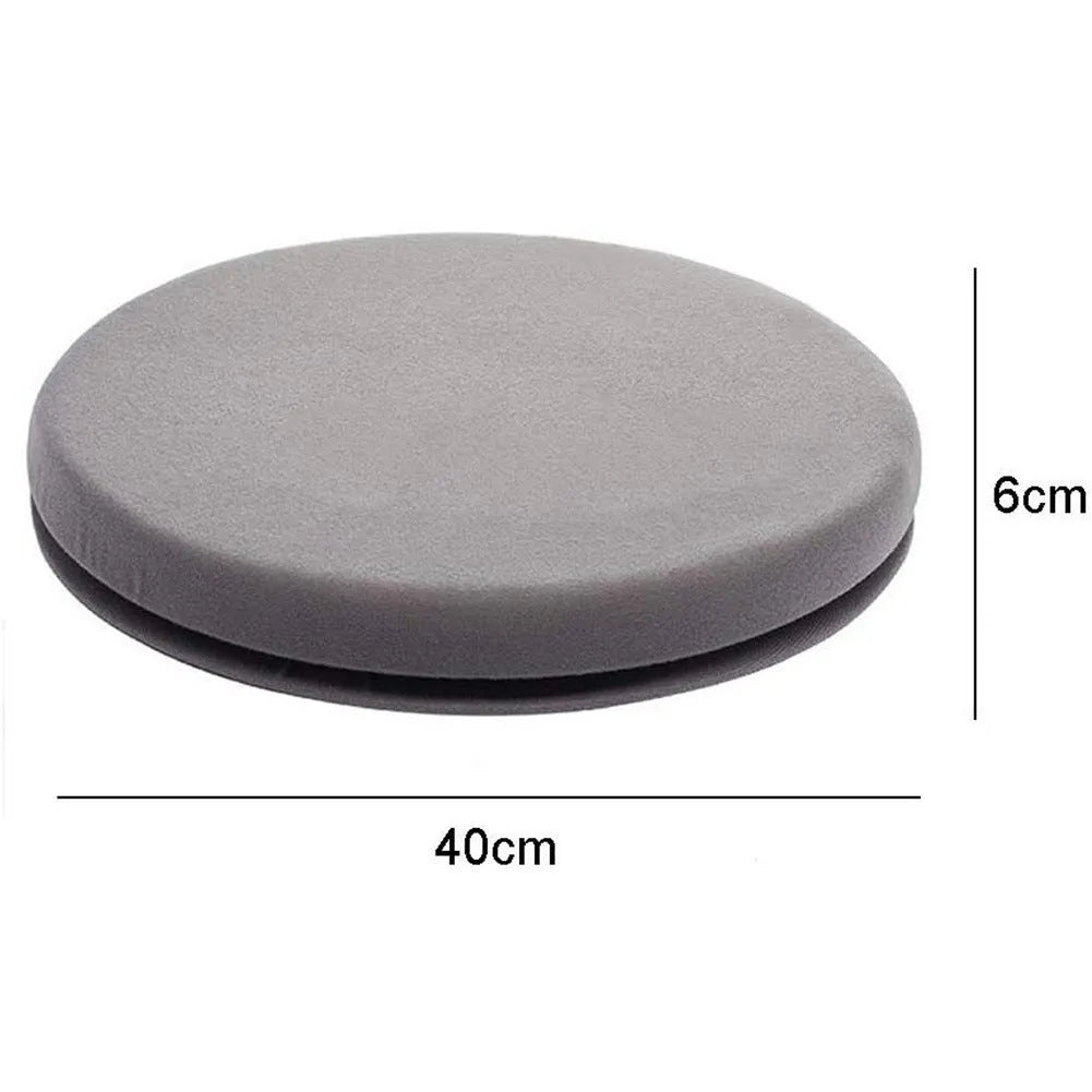 360-degree rotating car seat cushion with a non-slip base, showing short plush cloth cover.