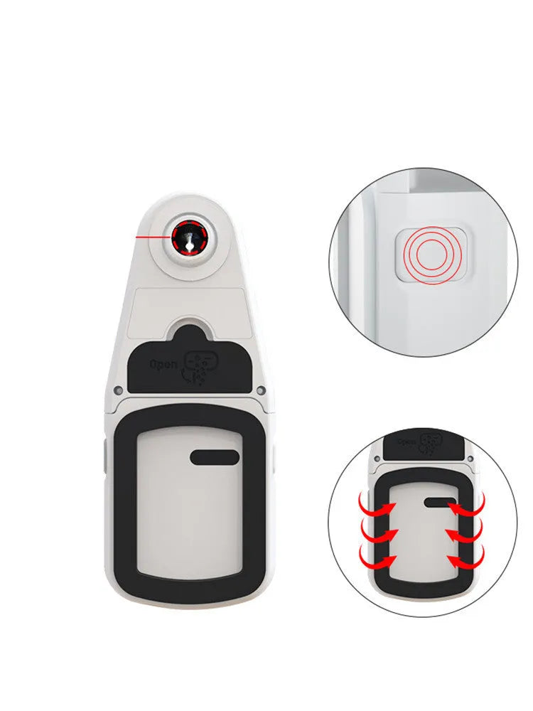 Red electric hammer dust collection cover with integrated laser level and suction bracket.