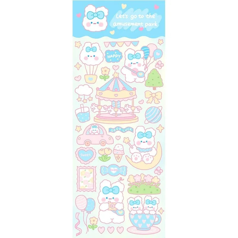 Sheet of waterproof PVC cartoon stickers for decorating notebooks and agendas.
