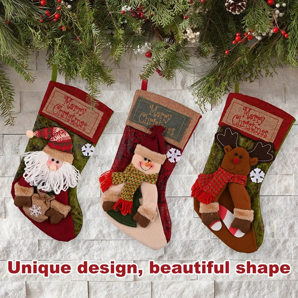 Red knit Christmas stocking with 3D applique snowman design and hanging loop