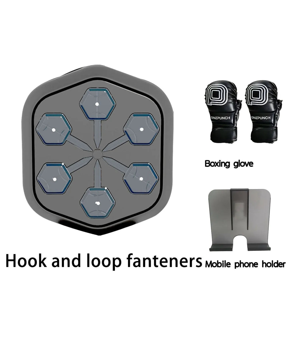 Black smart music boxing machine with Bluetooth connection and EVA construction on a gym floor