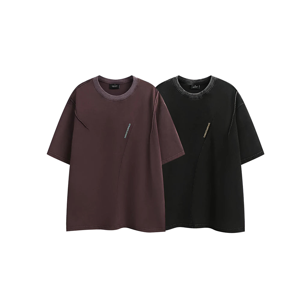 Short-sleeved loose-fit cotton blend T-shirt in purple and black colours