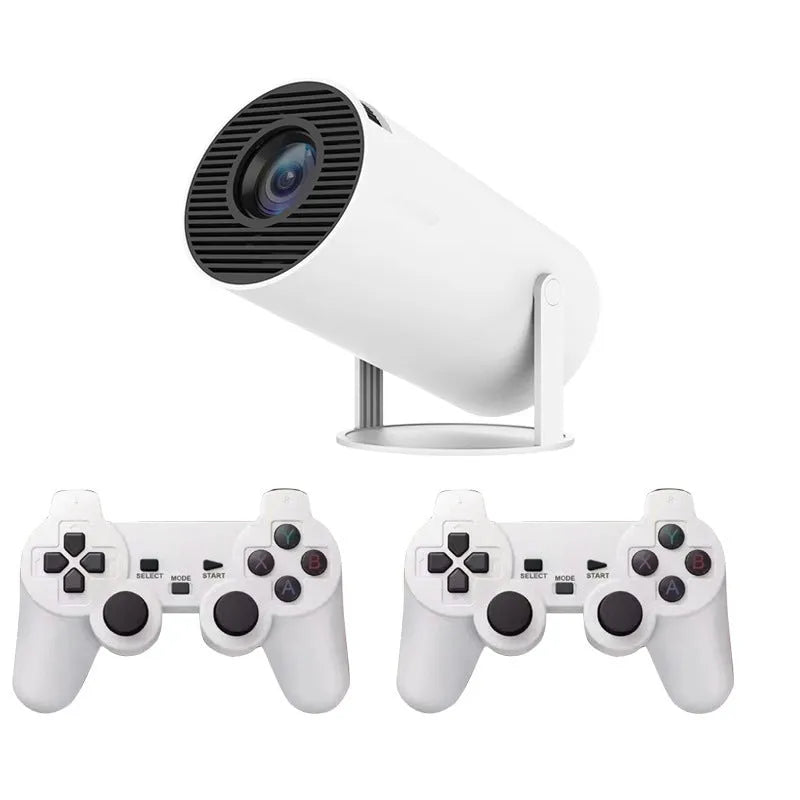 White Barrel X10 PLUS portable projector with gamepad and remote control for home cinema and gaming