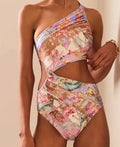 Rose gold patterned women's swimsuit made from polyester for summer swimming