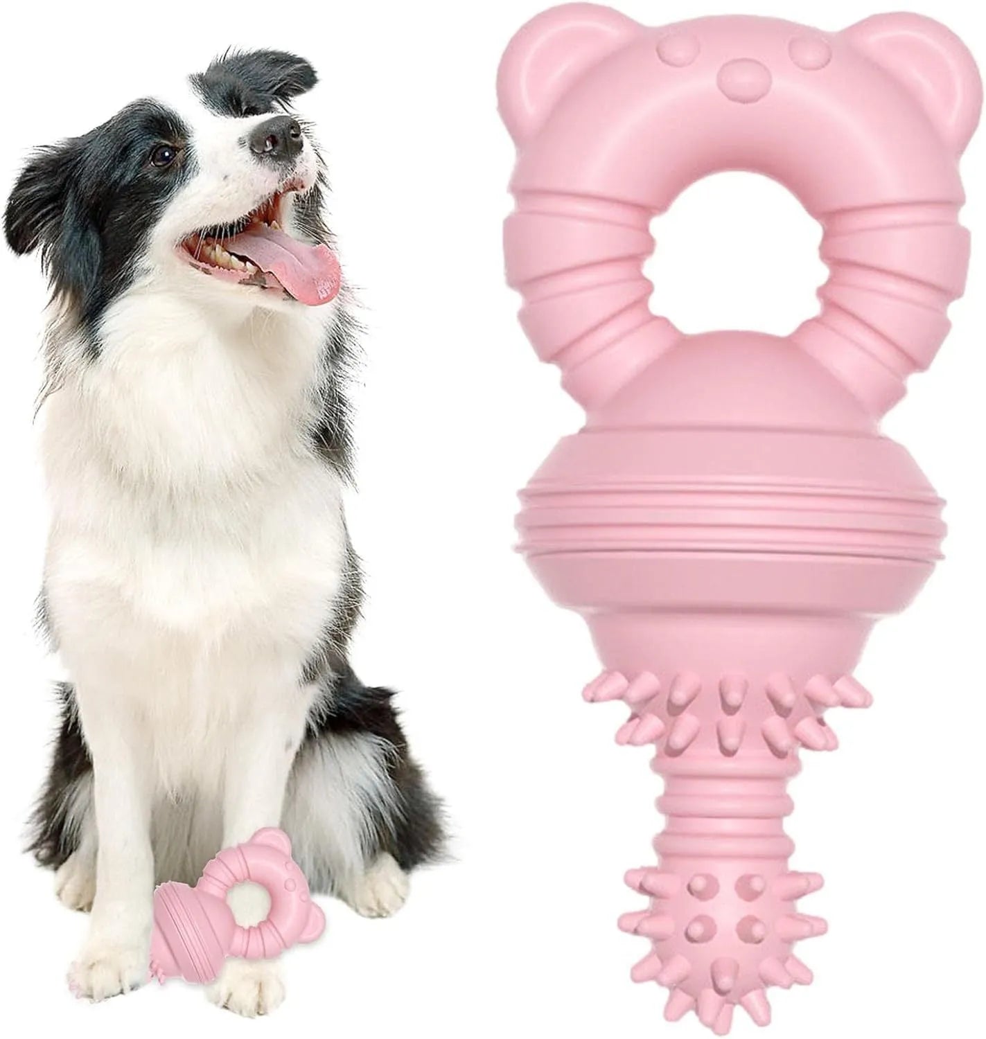 Blue rubber dog chew toy with textured surface for teeth cleaning, 13.5cm long