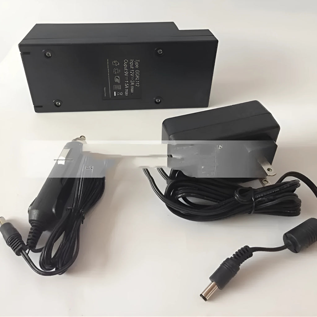 GKL112 model black USB car charger adaptor with UK plug for 220V vehicle installation.