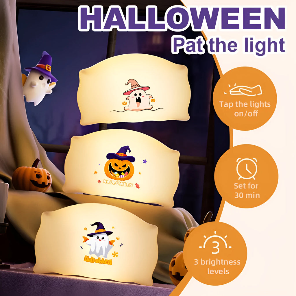 Cartoon Halloween doll table lamp in Magic Ghost or Pumpkin Ghost colour, showing compact size and warm LED light.