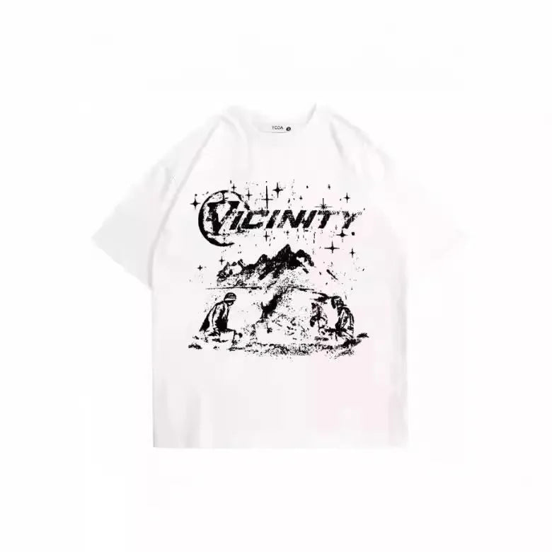 Men's black and white hip hop print on a polyester short sleeve t-shirt.