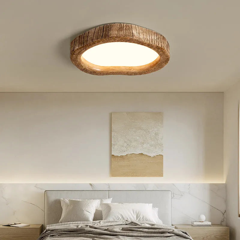 New Chinese style wood grain finish ceiling lamp for bedrooms in three round sizes.